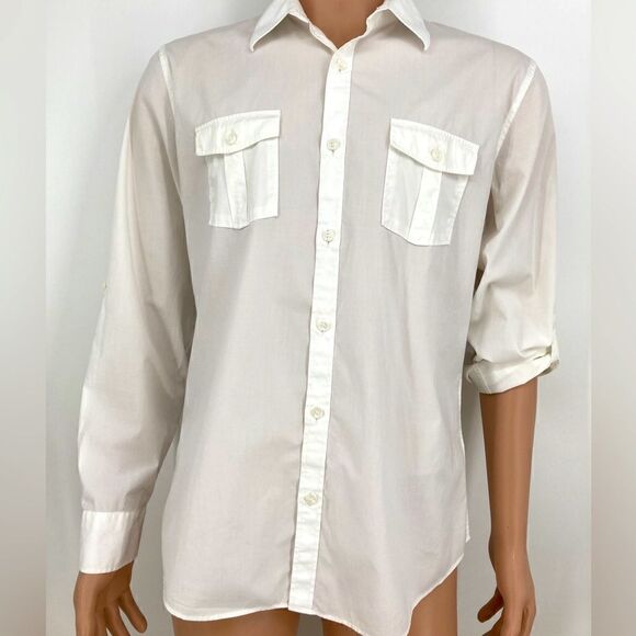 Murano Men’s White Cotton Slim Fit Flat Pockets Shirt Size L - Picture 4 of 8